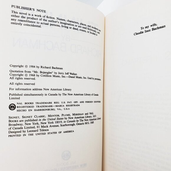 Thinner Richard Bachman (King) 1984 Hardcover Book Club Ed. NAL BCE No Gutter - Picture 4 of 13